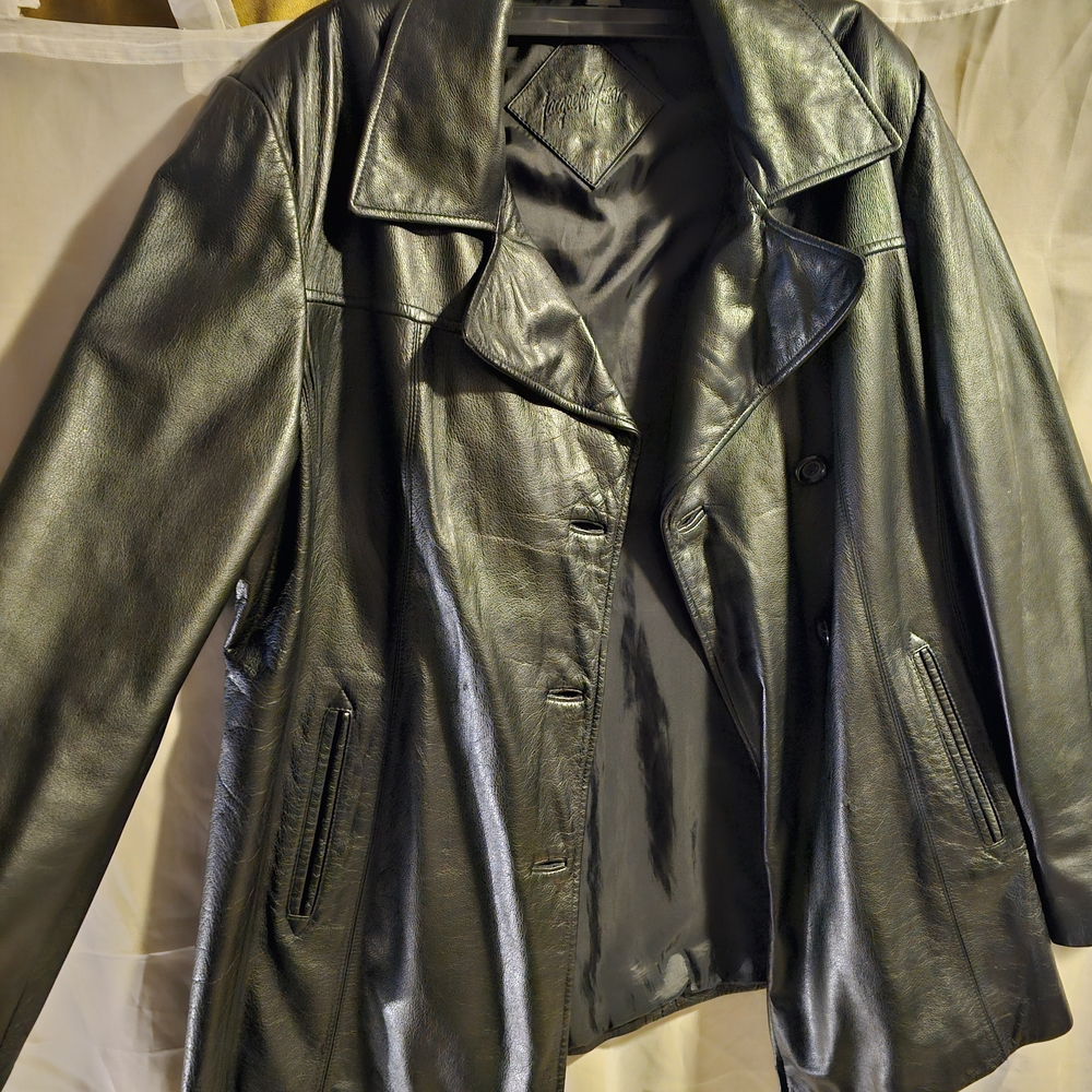 🖤 Jacqueline Ferrar Black Nappa Leather Jacket / Car Coat- LARGE